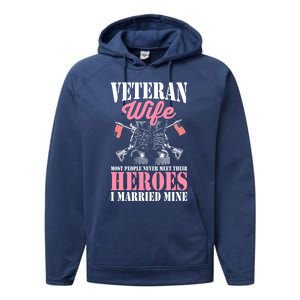 Veteran Wife Married Mine Proud Military Veteran Husband Gift Performance Fleece Hoodie