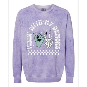 Vibin With My Demons Skeleton Halloween Colorblast Crewneck Sweatshirt