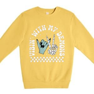 Vibin With My Demons Skeleton Halloween Premium Crewneck Sweatshirt