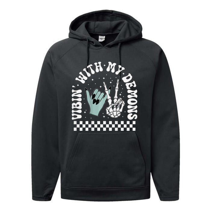 Vibin With My Demons Skeleton Halloween Performance Fleece Hoodie