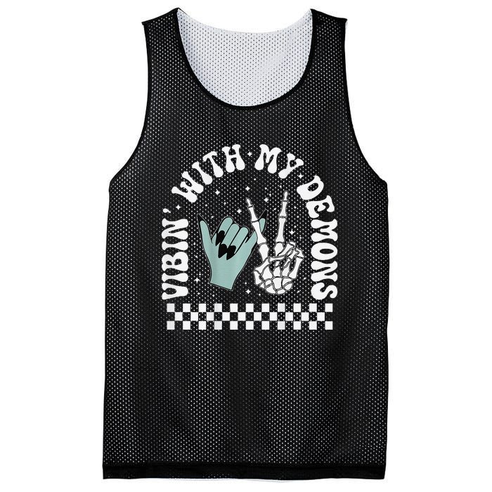 Vibin With My Demons Skeleton Halloween Mesh Reversible Basketball Jersey Tank