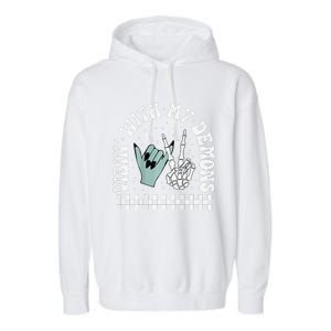 Vibin With My Demons Skeleton Halloween Garment-Dyed Fleece Hoodie