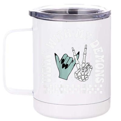 Vibin With My Demons Skeleton Halloween 12 oz Stainless Steel Tumbler Cup