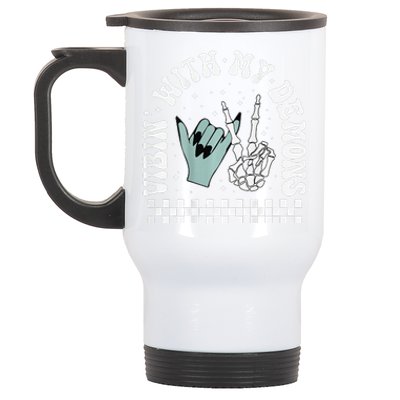 Vibin With My Demons Skeleton Halloween Stainless Steel Travel Mug