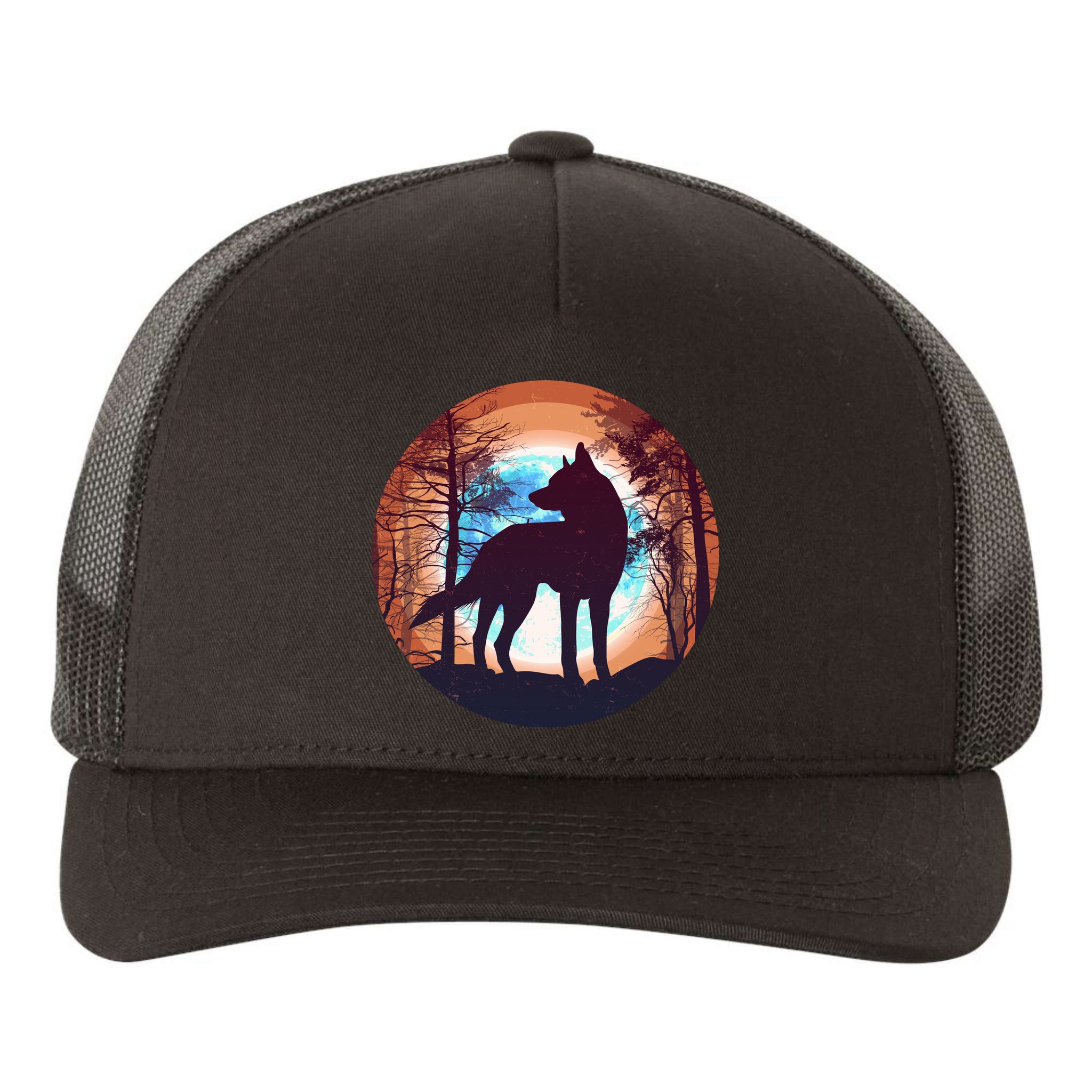 Vintage Wolf Moon Forest Yupoong Adult 5-Panel Trucker Hat