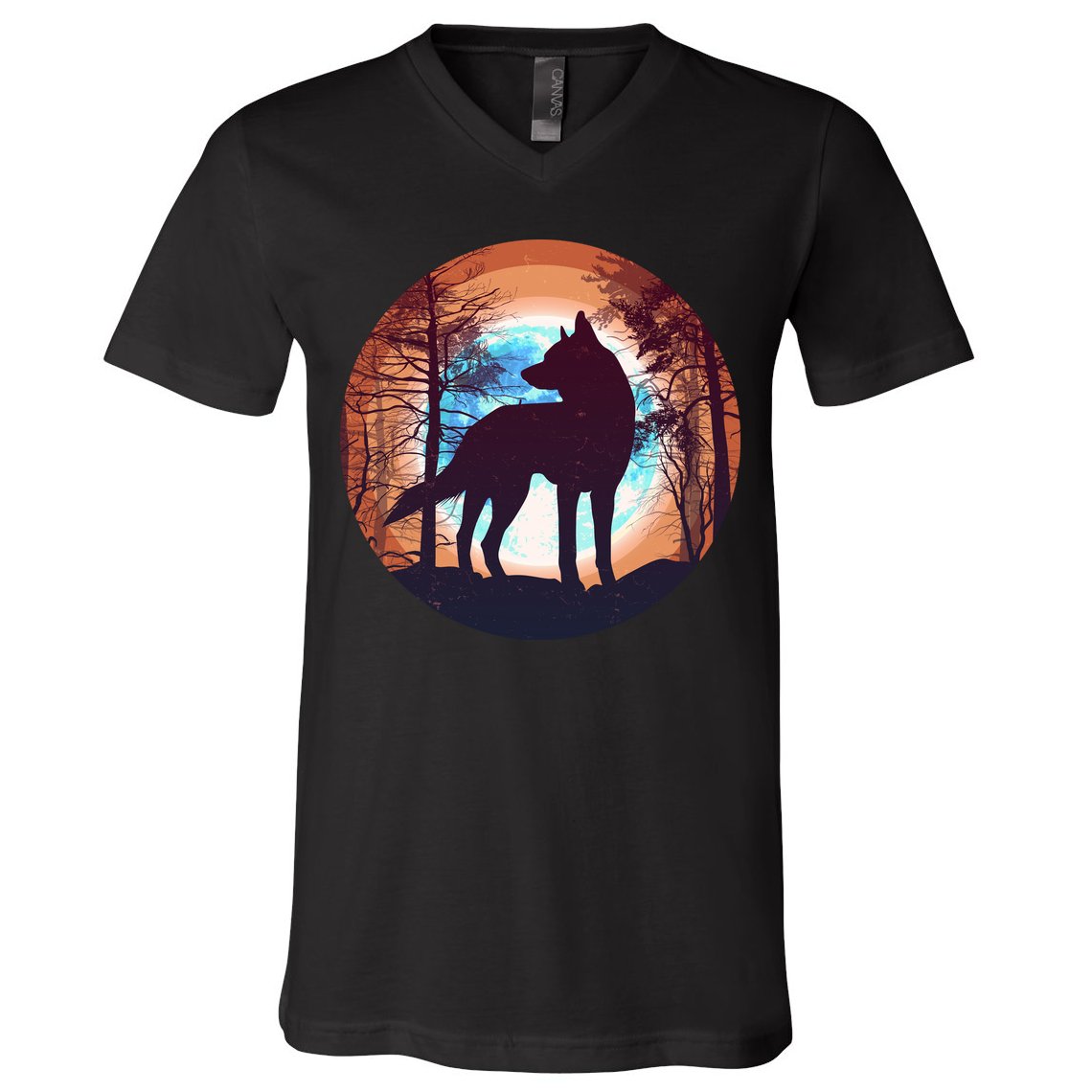 Vintage Wolf Moon Forest V-Neck T-Shirt