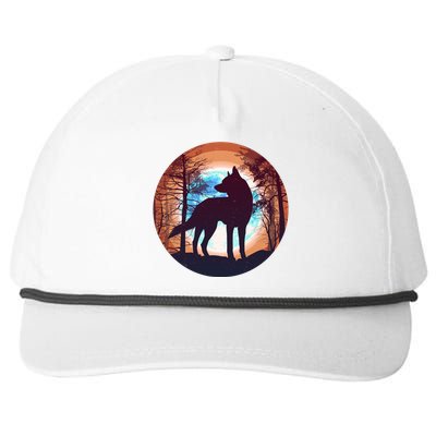 Vintage Wolf Moon Forest Snapback Five-Panel Rope Hat