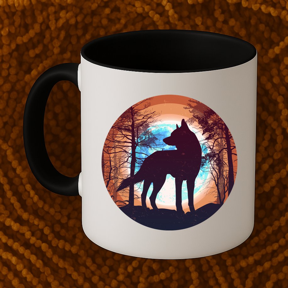 Vintage Wolf Moon Forest Mug