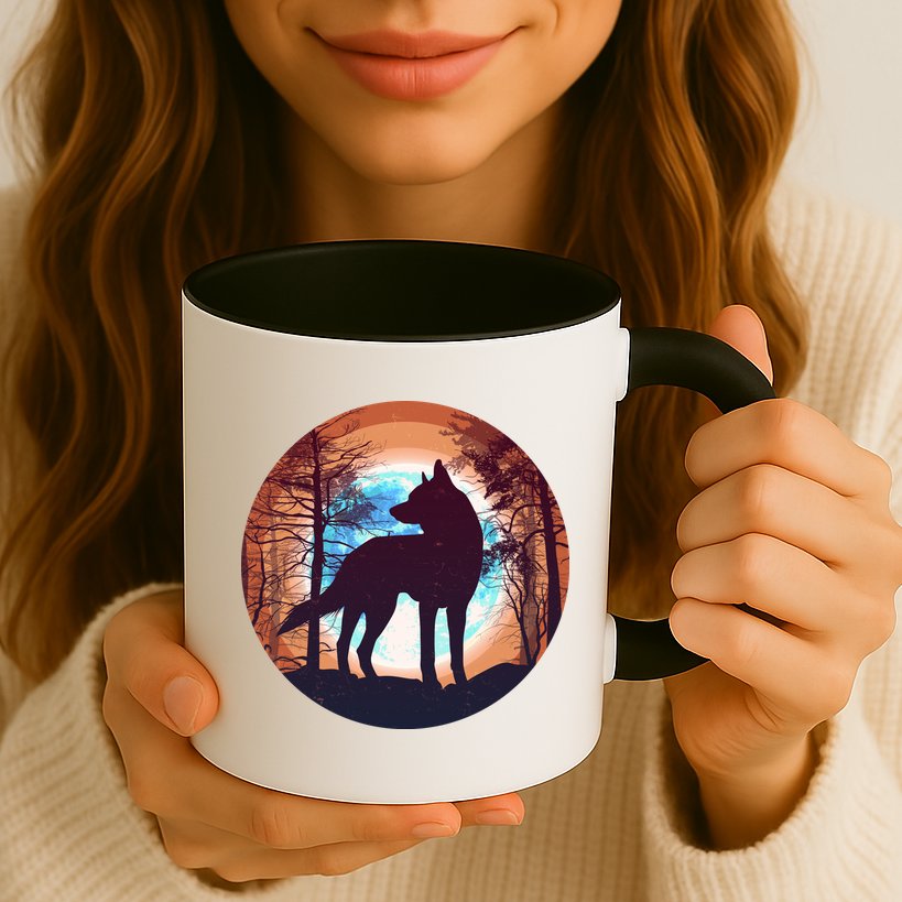 Vintage Wolf Moon Forest Mug