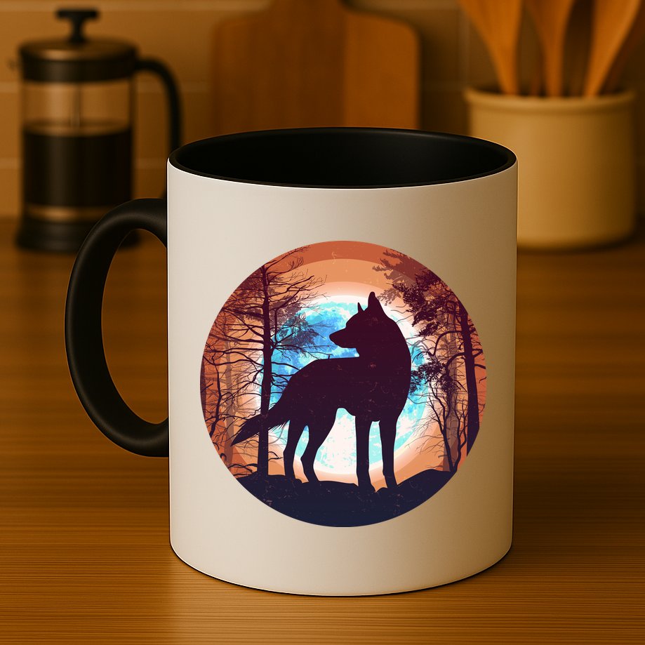 Vintage Wolf Moon Forest Mug