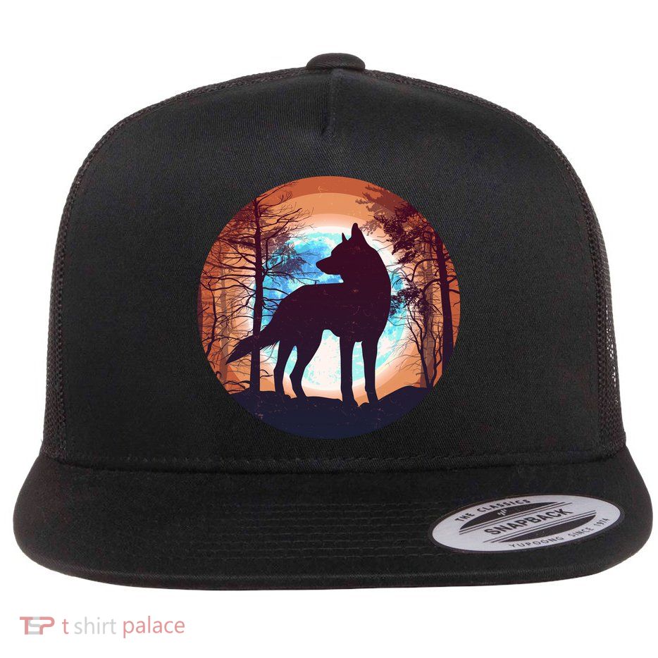 Vintage Wolf Moon Forest Flatbill Hat
