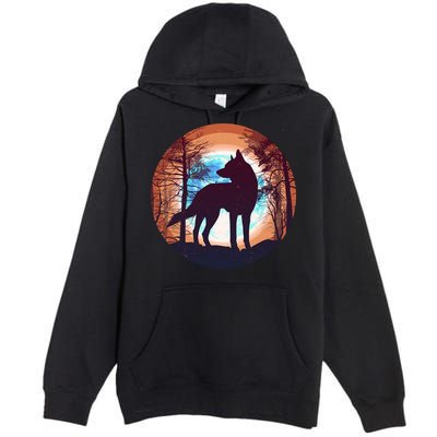 Vintage Wolf Moon Forest Premium Pullover Hoodie