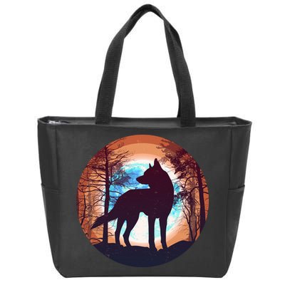 Vintage Wolf Moon Forest Zip Tote Bag