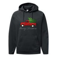 Vintage Wagon Merry Christmas Tree On Truck Performance Fleece Hoodie