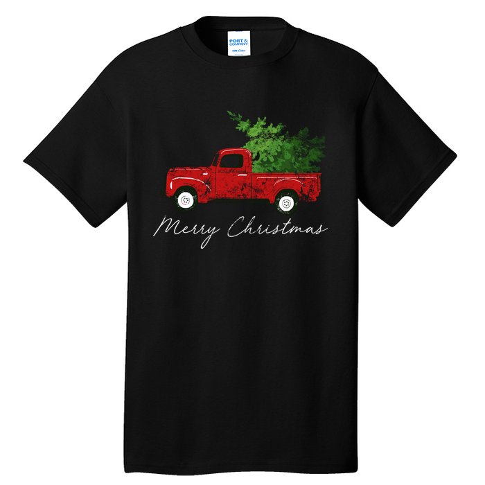 Vintage Wagon Merry Christmas Tree On Truck Tall T-Shirt