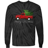 Vintage Wagon Merry Christmas Tree On Truck Tie-Dye Long Sleeve Shirt