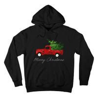 Vintage Wagon Merry Christmas Tree On Truck Tall Hoodie