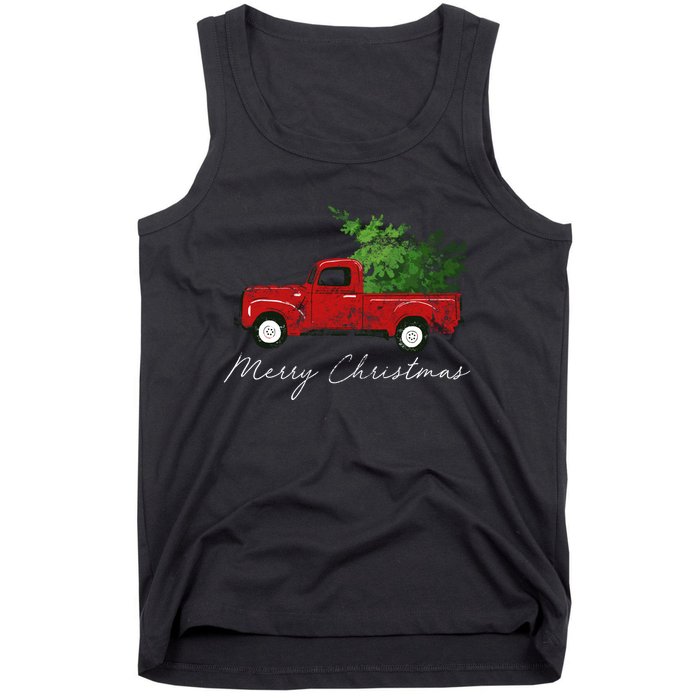 Vintage Wagon Merry Christmas Tree On Truck Tank Top