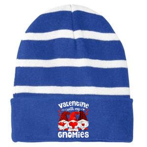 Valentine With My Gnomies Gnomes Red Plaid Valentines Day Gift Striped Beanie with Solid Band