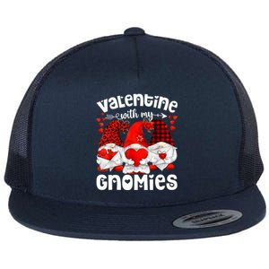 Valentine With My Gnomies Gnomes Red Plaid Valentines Day Gift Flat Bill Trucker Hat