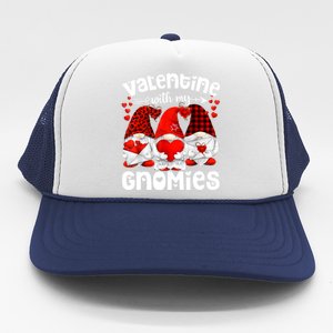 Valentine With My Gnomies Gnomes Red Plaid Valentines Day Gift Trucker Hat