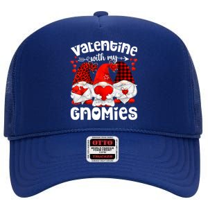 Valentine With My Gnomies Gnomes Red Plaid Valentines Day Gift High Crown Mesh Back Trucker Hat