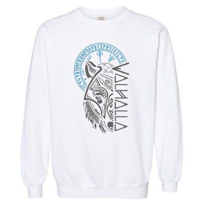 Valhalla Wolf Mask Odin Runes Norse Compass Viking Garment-Dyed Sweatshirt