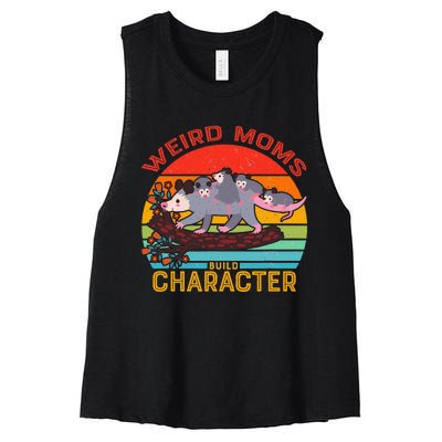 Vintage Weird Moms Build Character Opossum Mom Mothers Day Women's Racerback Cropped Tank