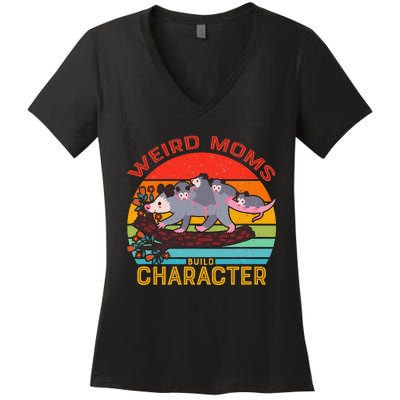 Vintage Weird Moms Build Character Opossum Mom Mothers Day Women's V-Neck T-Shirt