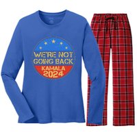 Vintage Were Not Going Back Vote Kamala Harris 2024 Election Women's Long Sleeve Flannel Pajama Set 