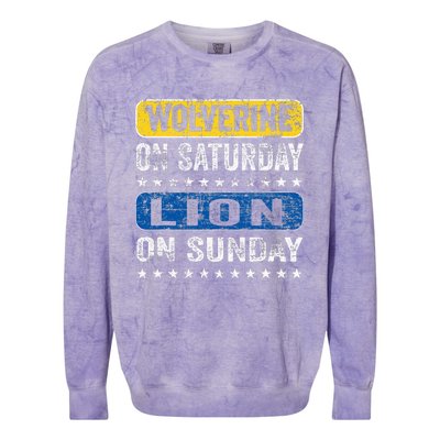 Vintage Wolverine On Saturday Lion On Sunday Detroit Colorblast Crewneck Sweatshirt