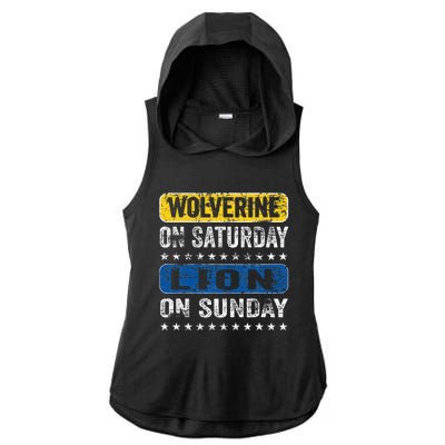 Vintage Wolverine On Saturday Lion On Sunday Detroit Ladies PosiCharge Tri-Blend Wicking Draft Hoodie Tank