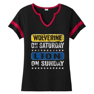 Vintage Wolverine On Saturday Lion On Sunday Detroit Ladies Halftime Notch Neck Tee