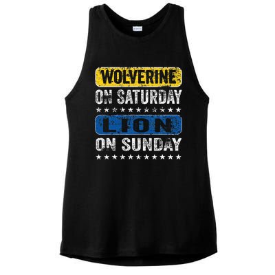 Vintage Wolverine On Saturday Lion On Sunday Detroit Ladies PosiCharge Tri-Blend Wicking Tank