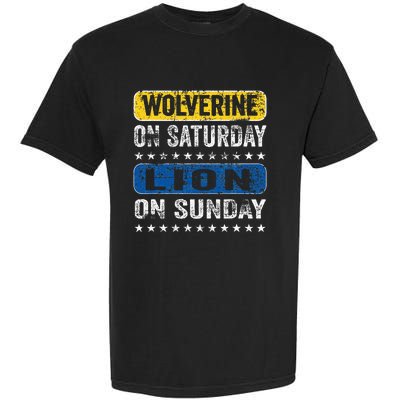 Vintage Wolverine On Saturday Lion On Sunday Detroit Garment-Dyed Heavyweight T-Shirt