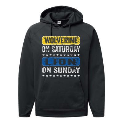 Vintage Wolverine On Saturday Lion On Sunday Detroit Performance Fleece Hoodie