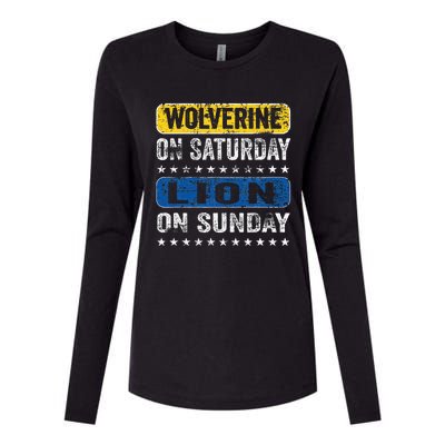 Vintage Wolverine On Saturday Lion On Sunday Detroit Womens Cotton Relaxed Long Sleeve T-Shirt