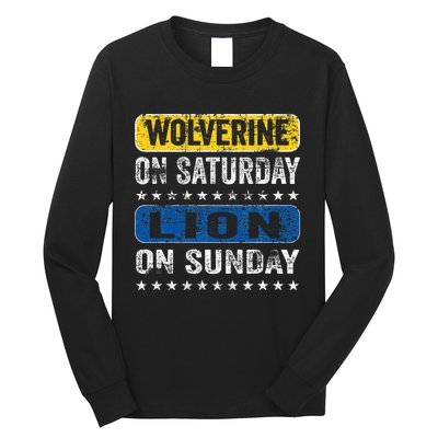 Vintage Wolverine On Saturday Lion On Sunday Detroit Long Sleeve Shirt