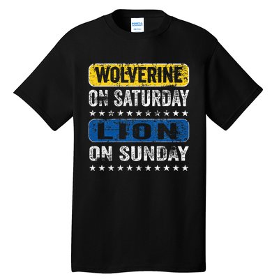 Vintage Wolverine On Saturday Lion On Sunday Detroit Tall T-Shirt