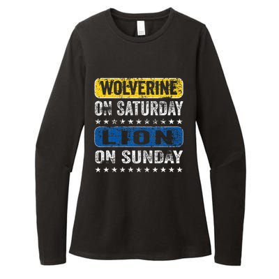 Vintage Wolverine On Saturday Lion On Sunday Detroit Womens CVC Long Sleeve Shirt