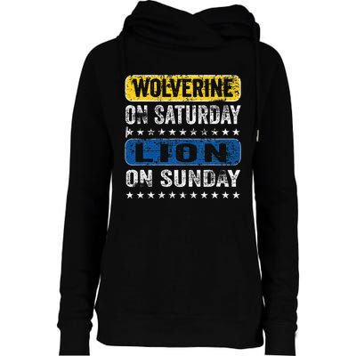 Vintage Wolverine On Saturday Lion On Sunday Detroit Womens Funnel Neck Pullover Hood