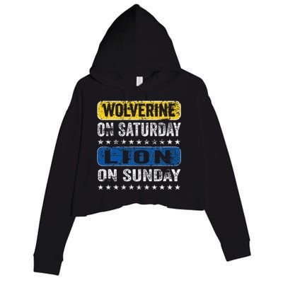 Vintage Wolverine On Saturday Lion On Sunday Detroit Crop Fleece Hoodie