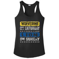 Vintage Wolverine On Saturday Lion On Sunday Detroit Ladies PosiCharge Competitor Racerback Tank