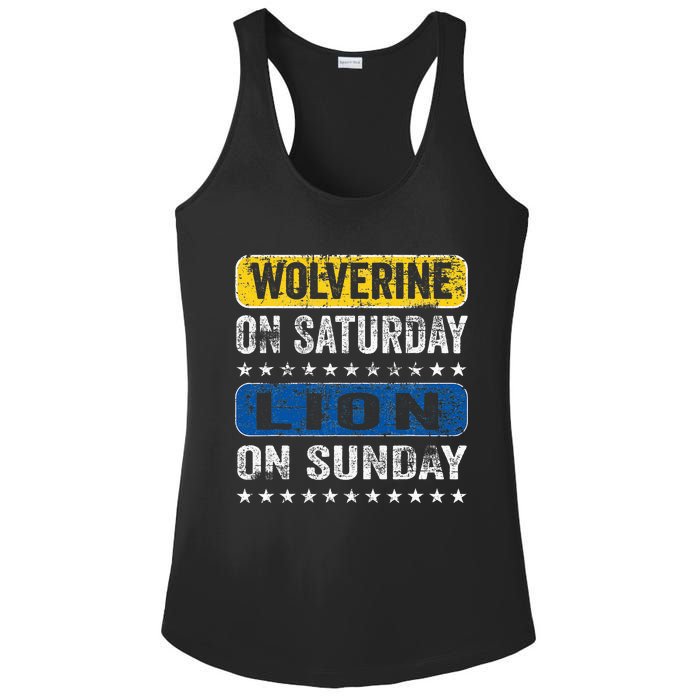 Vintage Wolverine On Saturday Lion On Sunday Detroit Ladies PosiCharge Competitor Racerback Tank