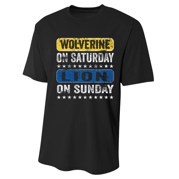 Vintage Wolverine On Saturday Lion On Sunday Detroit Performance Sprint T-Shirt