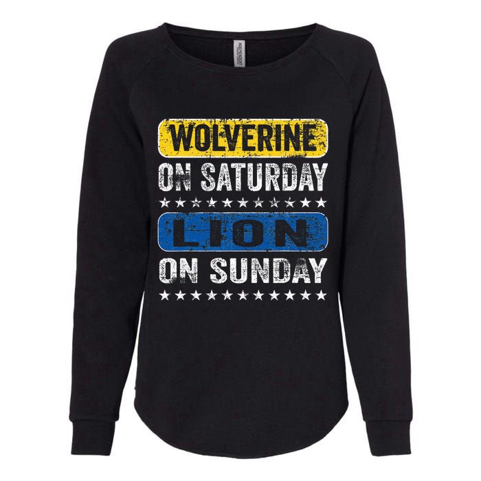 Vintage Wolverine On Saturday Lion On Sunday Detroit Womens California Wash Sweatshirt