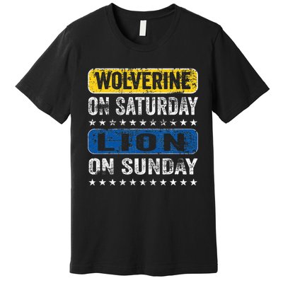 Vintage Wolverine On Saturday Lion On Sunday Detroit Premium T-Shirt