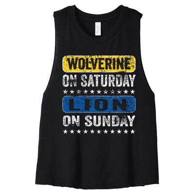 Vintage Wolverine On Saturday Lion On Sunday Detroit Women's Racerback Cropped Tank