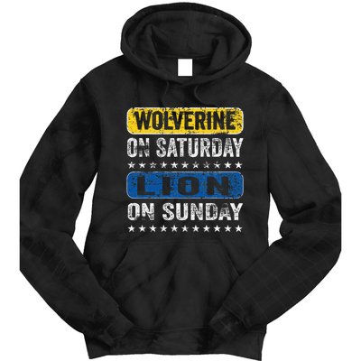 Vintage Wolverine On Saturday Lion On Sunday Detroit Tie Dye Hoodie