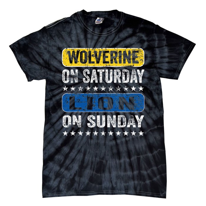 Vintage Wolverine On Saturday Lion On Sunday Detroit Tie-Dye T-Shirt